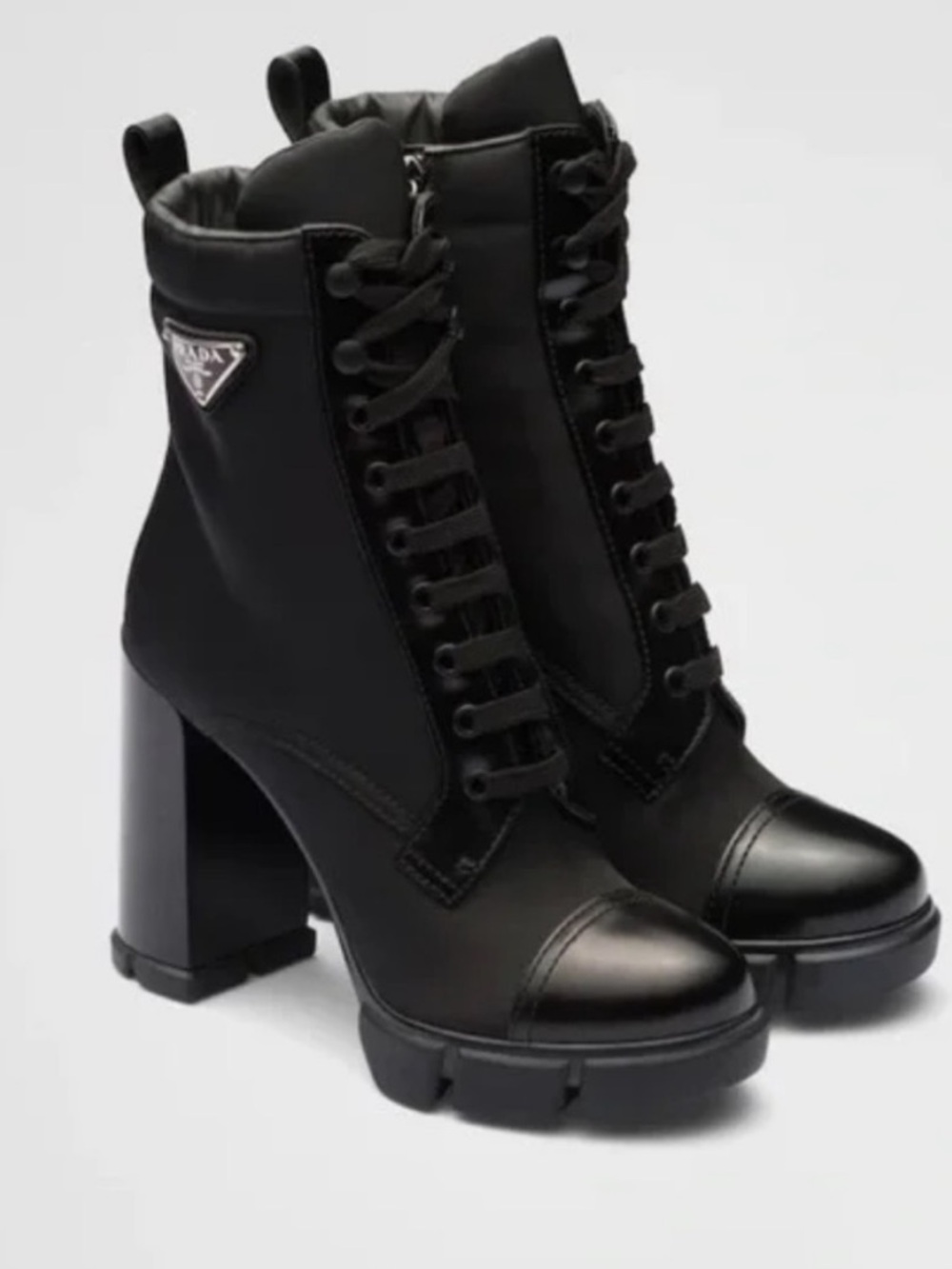 Prada Black Lace-Up Chunky Heel Ankle Boots